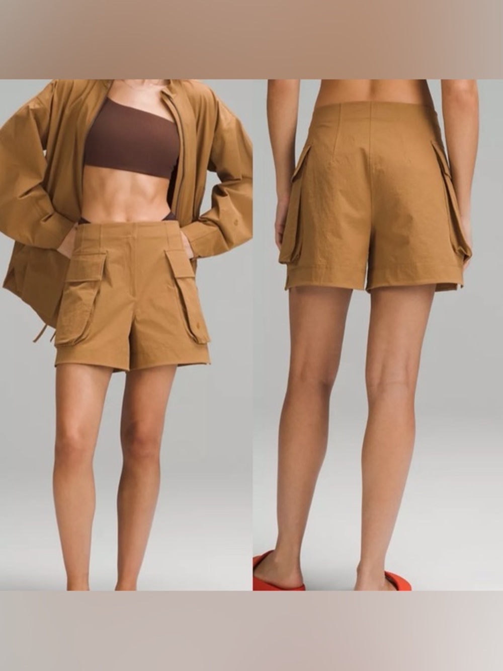 Lululemon Relaxed-Fit Super-High-Rise Cargo Short 4” Toffee Size 14